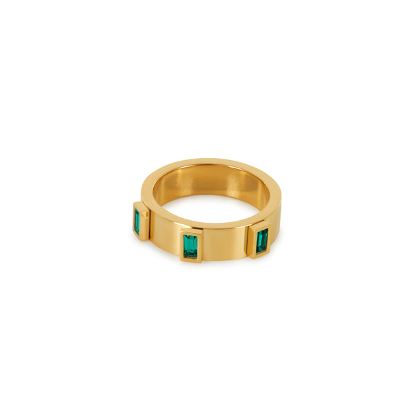 Cubic Stone Emerald Ring - Gold