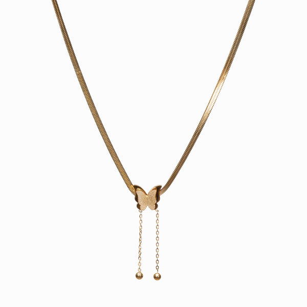 Snake Chain Butterfly Necklace - Gold