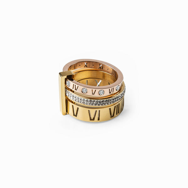 Triple Stack Stone Ring - Gold