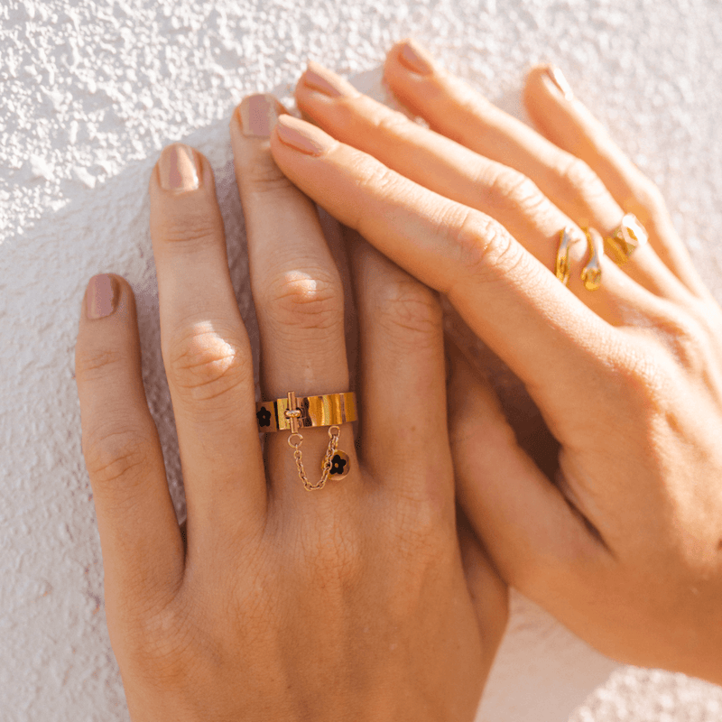 Flower Lock Charm Ring – Gold