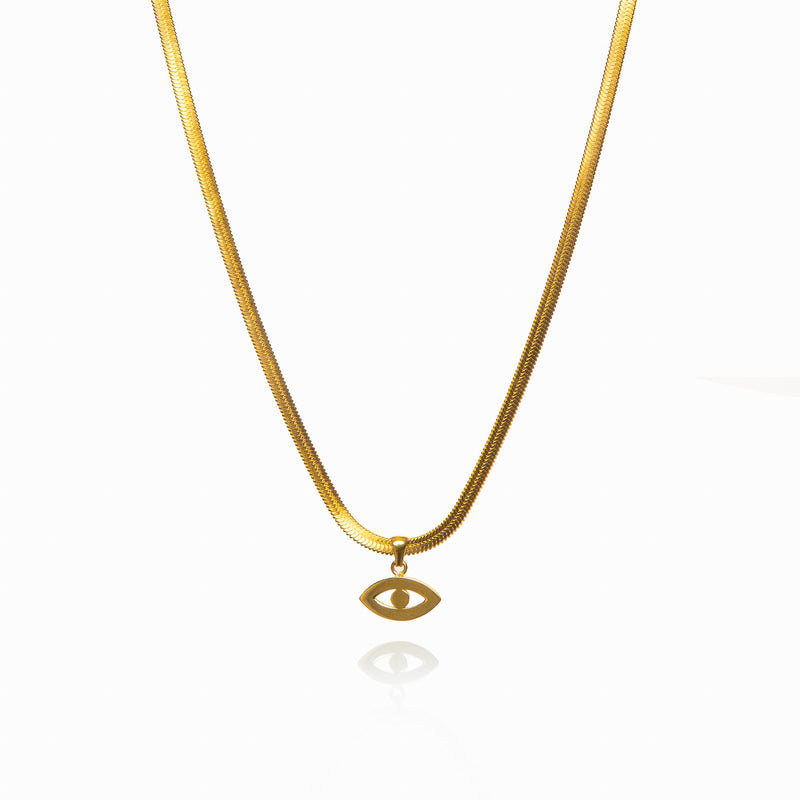 Eye Of Horus Pendant Snake Chain Necklace - Gold