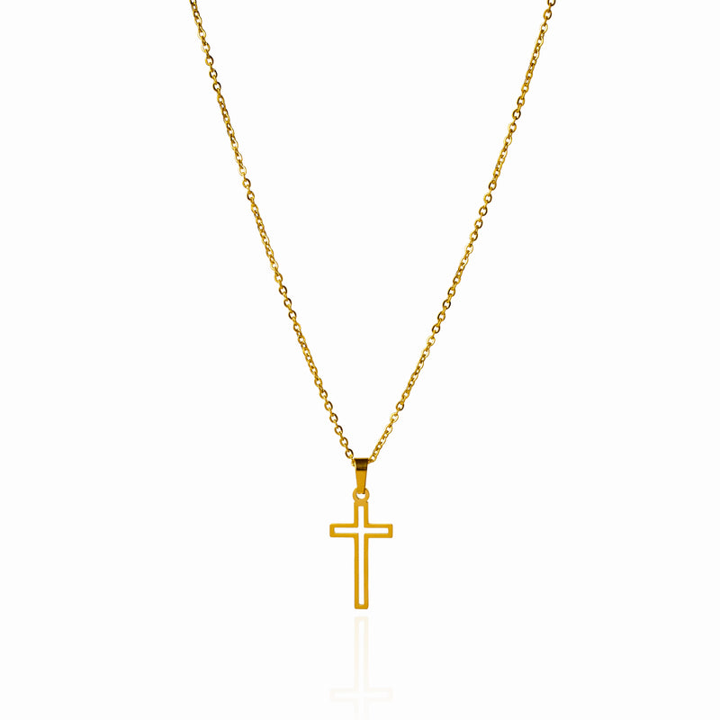 Hollow Cross Pendant Necklace - Gold