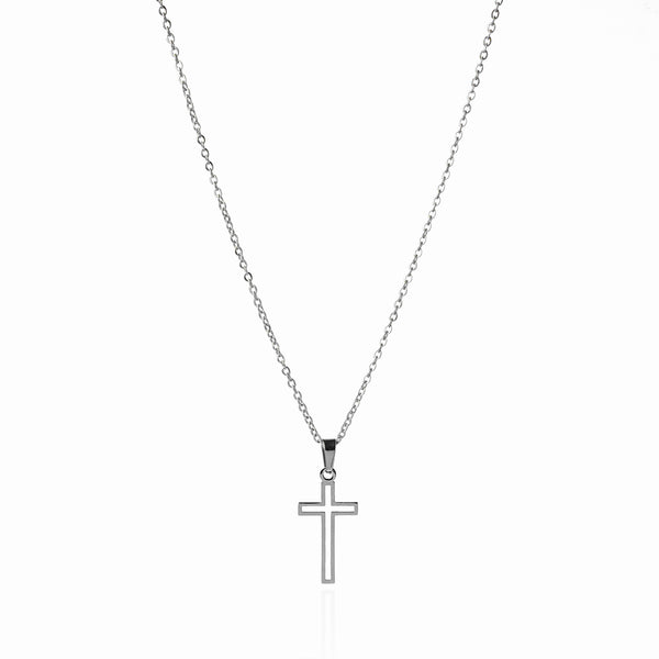 Hollow Cross Pendant Necklace - Silver