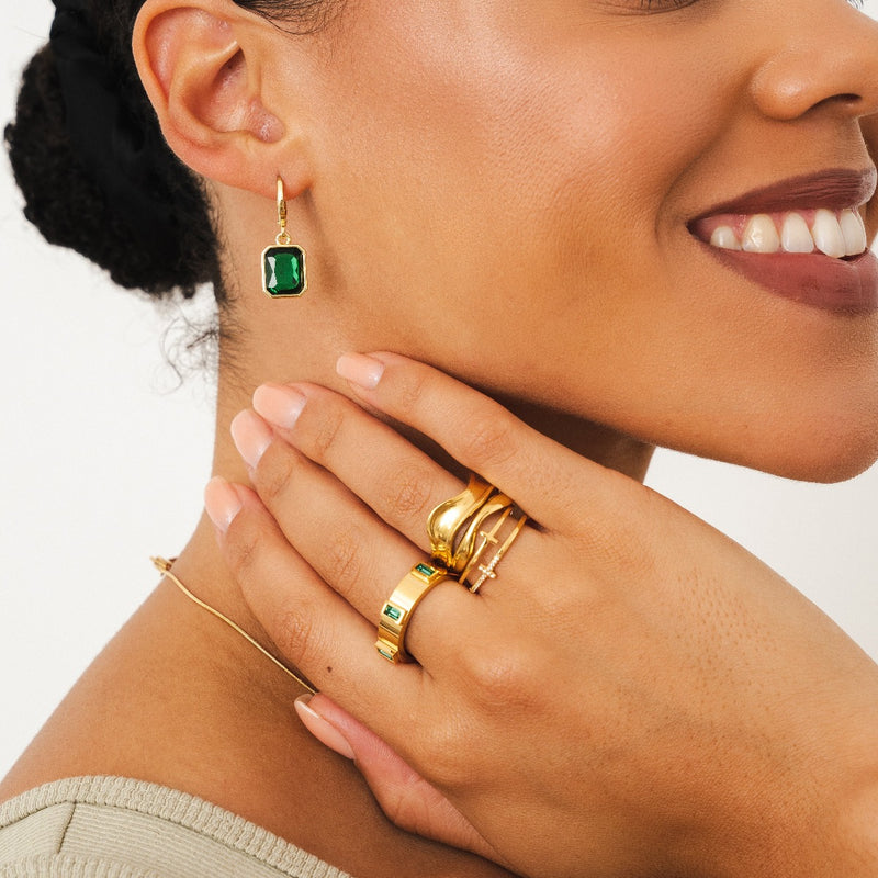 Cubic Stone Emerald Ring - Gold