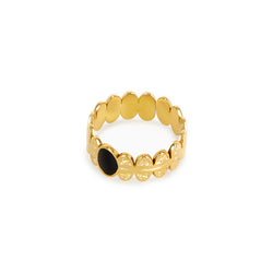 Ovaler, verstellbarer Onyx-Ring - Gold