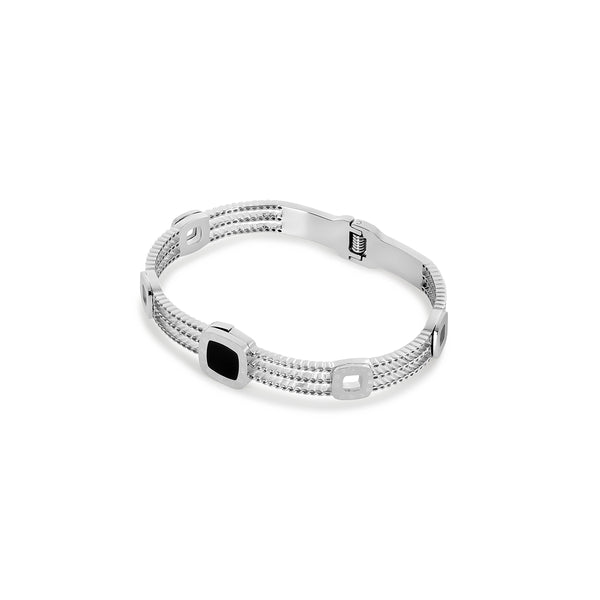 Quadratisches Onyx-Getriebe-Armband - Silber