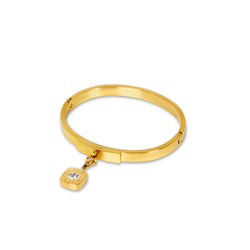 Quadratisches Latein-Stein-Clip On-Armband- Gold