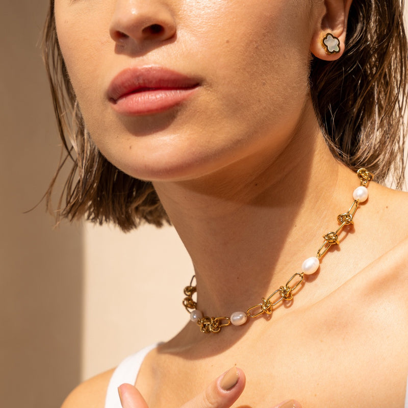 Perlenknoten-Halskette - Gold