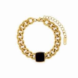 Kubanisches Armband mit quadratischem Onyx-Anhänger - Gold