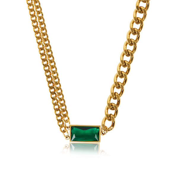 Kubanische Smaragd-Halskette mit doppelter Kette - Gold